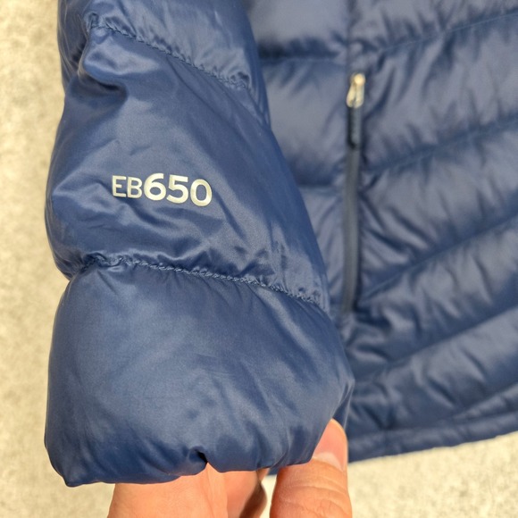 Eddie Bauer Jacket Womens XL EB650 Goose Down Puffer Hood blue lightweight zip - Picture 4 of 8